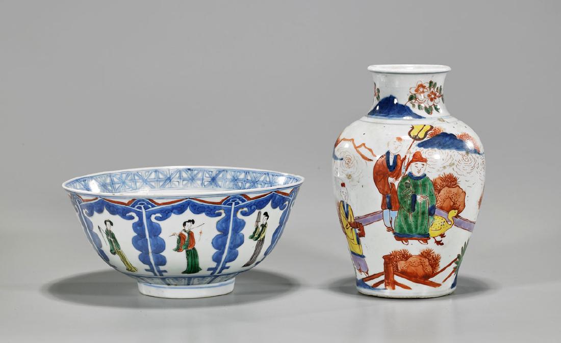 Two Chinese Enameled Blue & White Porcelains (1 of 3)