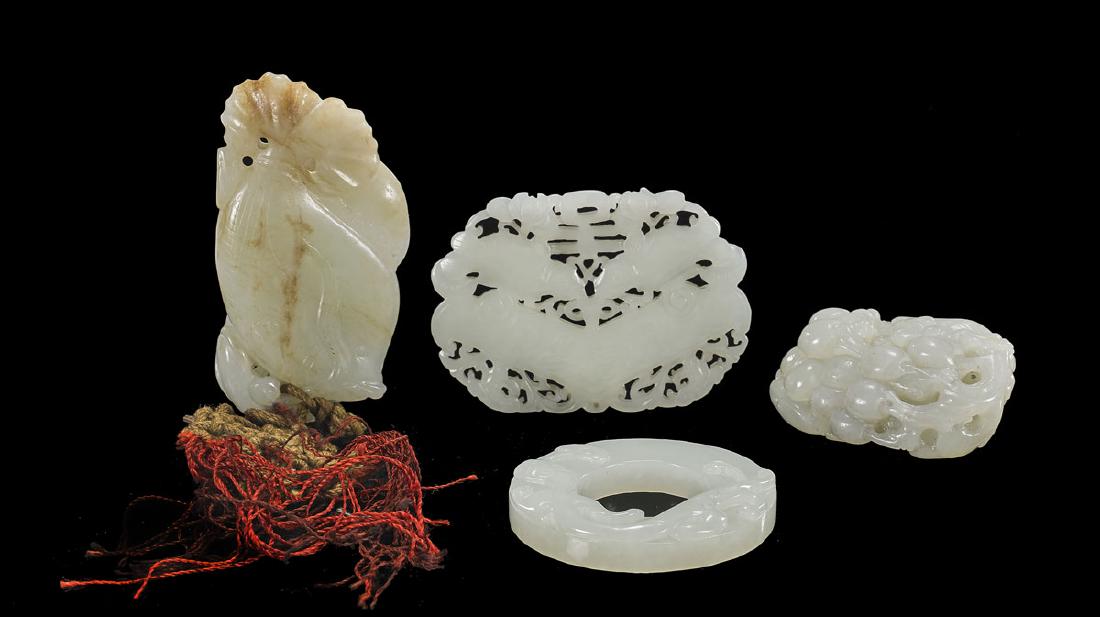 FOUR CHINESE CELADON JADE CARVINGS (1 of 1)