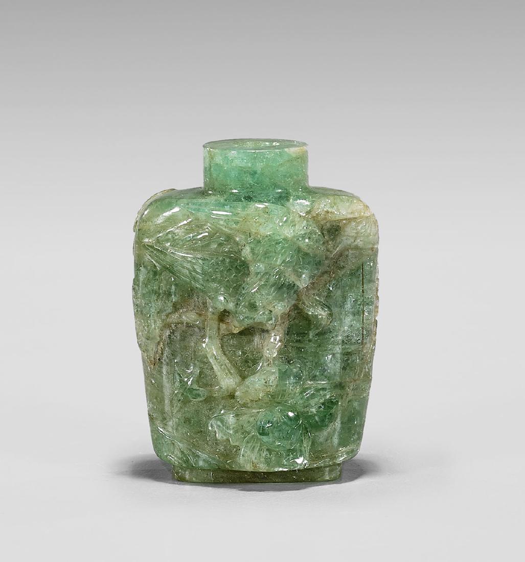 CARVED GREEN TOURMALINE SNUFF BOTTLE (1 of 2)