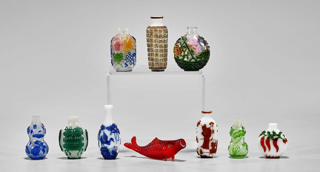 GROUP OF TEN GLASS SNUFF BOTTLES (1 of 2)