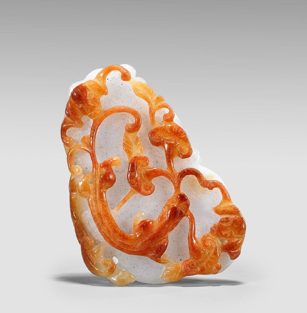 CARVED JADEITE PENDANT: Chilong & Lingzhi (1 of 1)