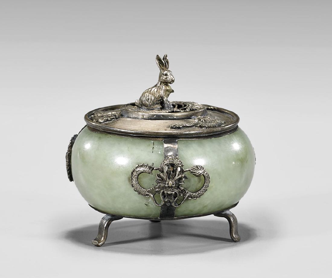 GUANGXU PERIOD SILVER & JADEITE CENSER (1 of 2)