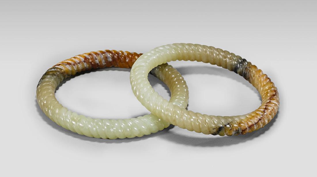 PAIR JADE 'ROPE-TWIST' BANGLE BRACELETS (1 of 1)