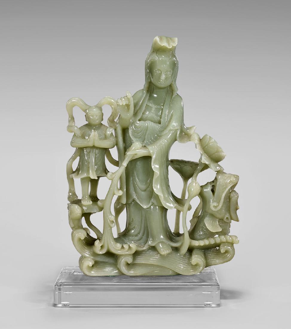 JADE FIGURAL GROUP: Guanyin & Attendant (1 of 2)