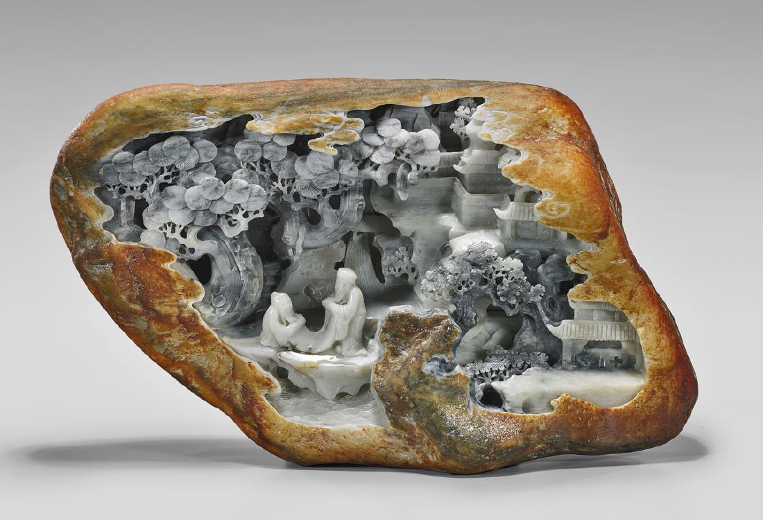 CARVED GREY & WHITE JADE MOUNTAIN (1 of 1)