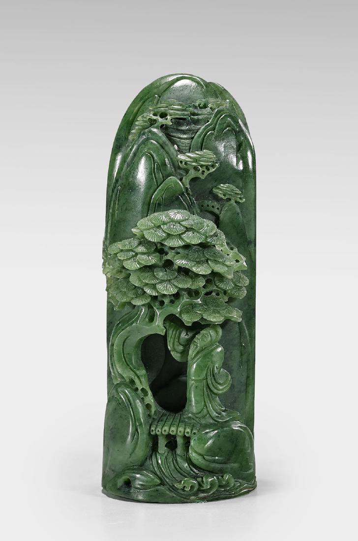 SMALL CARVED SPINACH JADE MOUNTAIN (1 of 2)