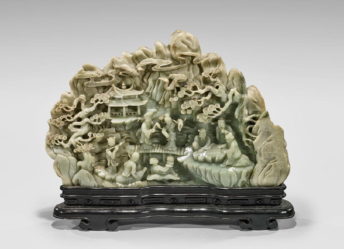 LARGE CARVED CELADON JADE MOUNTAIN (1 of 2)