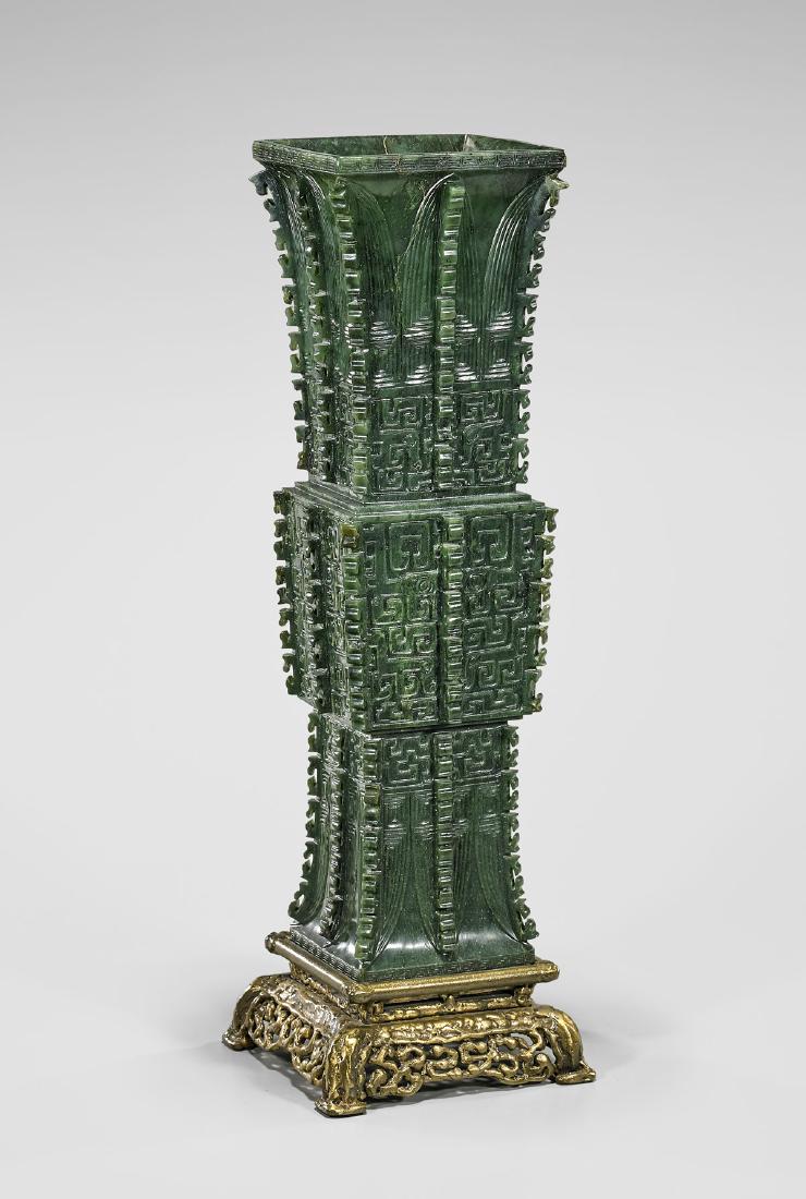ARCHAISTIC CARVED SPINACH JADE VASE (1 of 2)