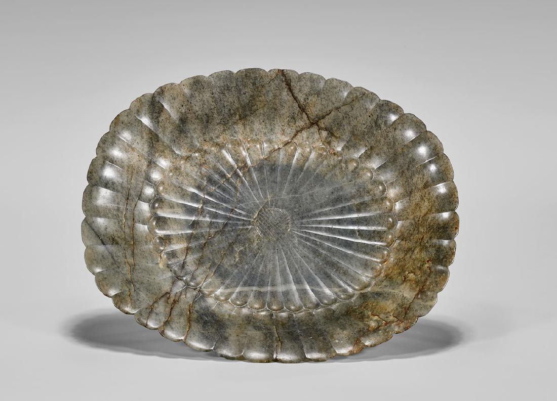 19TH CENTURY CARVED JADE 'CHRYSANTHEMUM' DISH (1 of 2)