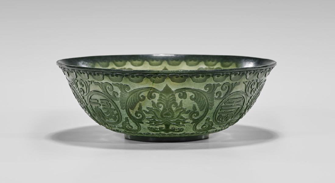 THINLY CARVED SPINACH JADE BOWL (1 of 2)