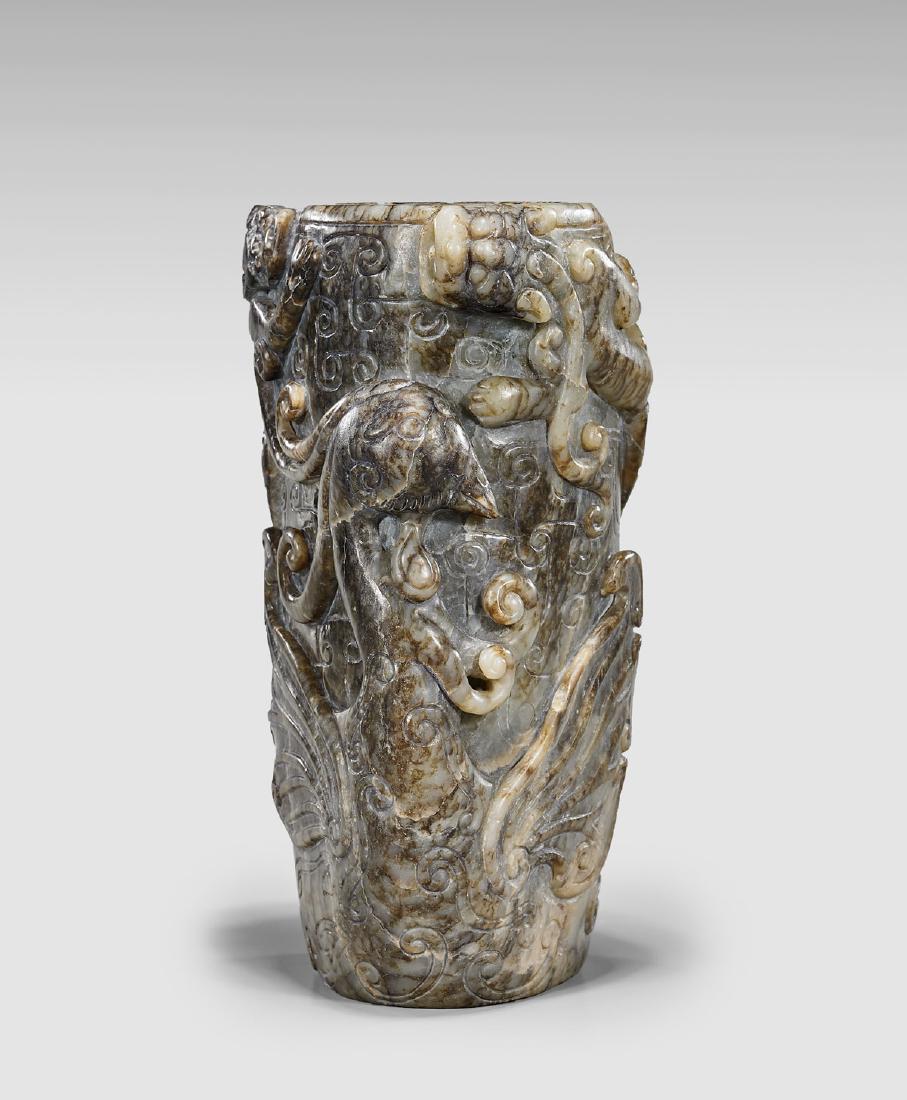 CARVED JADE 'PHOENIX & CHILONG' VASE (1 of 3)