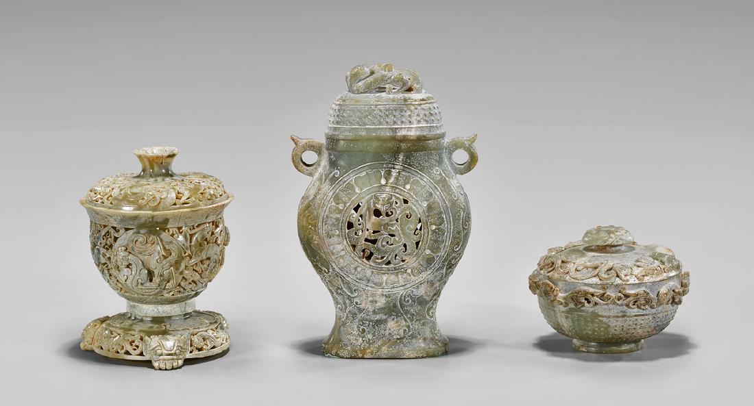 THREE CARVED HARDSTONE VESSELS (1 of 2)