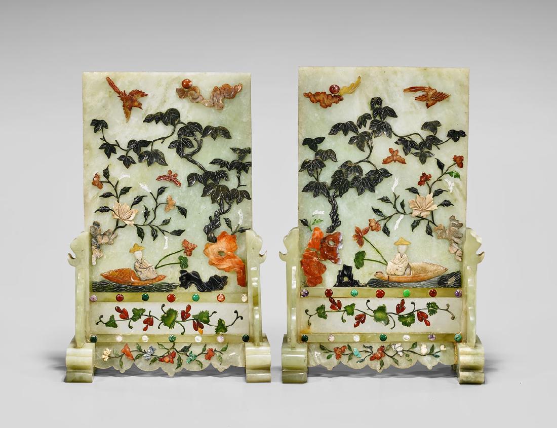 PAIR STONE APPLIQUE-DECORATED TABLESCREENS (1 of 1)