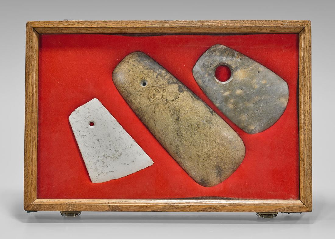 THREE NEOLITHIC-STYLE JADE OR HARDSTONE AXES (1 of 1)