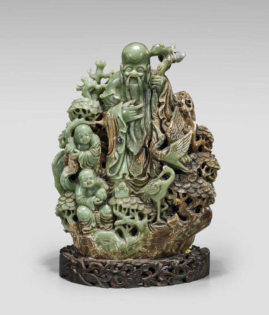 CARVED STONE FIGURAL GROUP: Shoulao & Attendants (1 of 2)