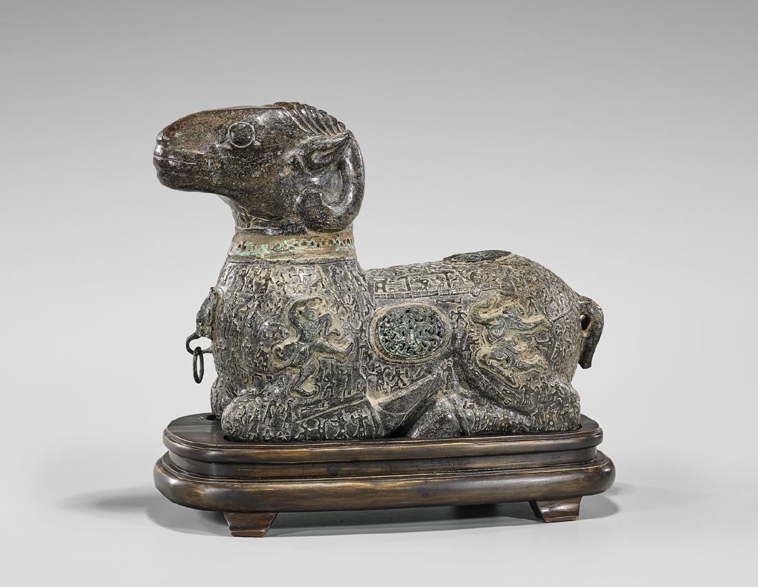 LARGE CARVED STONE MODEL OF A RAM (1 of 2)