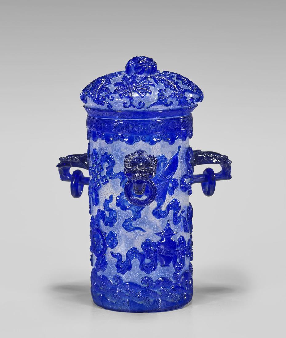 BLUE OVERLAY SNOWFLAKE GLASS VASE (1 of 4)