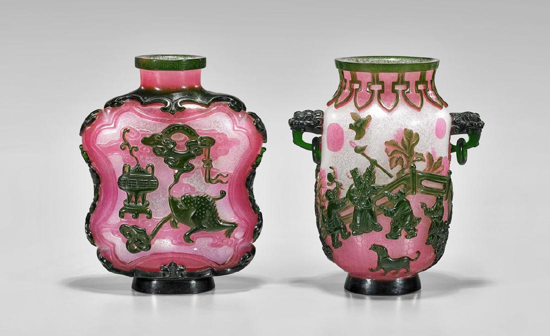 TWO OVERLAY SNOWFLAKE GLASS VASES (1 of 5)