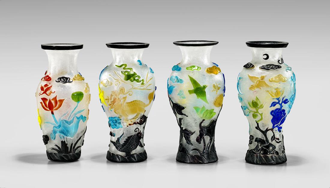 SET OF FOUR MULTI-COLOR OVERLAY GLASS VASES (1 of 3)