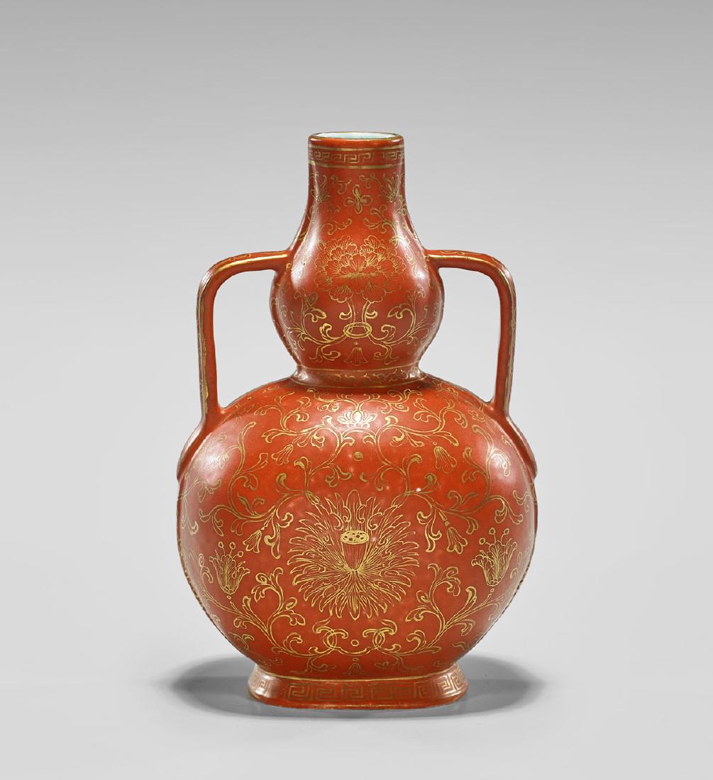 QIANLONG-STYLE GILT & CORAL-RED PORCELAIN VASE (1 of 2)