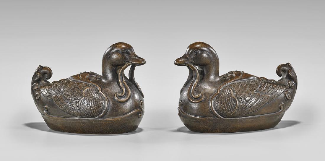 PAIR YIXING POTTERY DUCKS (1 of 2)