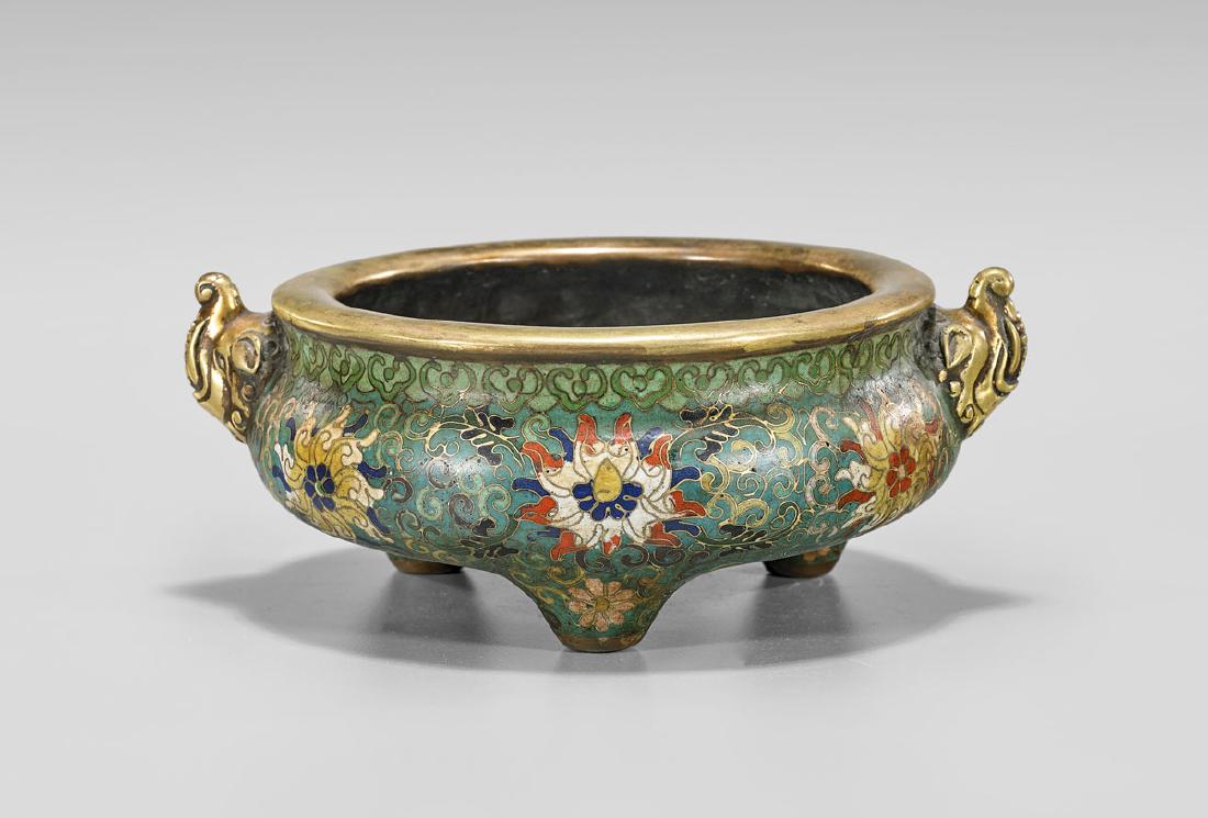 QIANLONG-STYLE CLOISONNE TRIPOD CENSER (1 of 3)