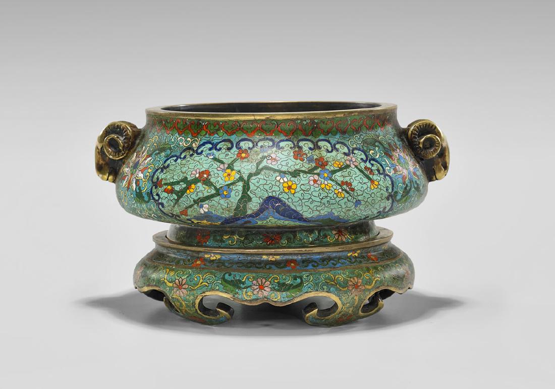 CLOISONNE ENAMEL BASIN & STAND (1 of 3)
