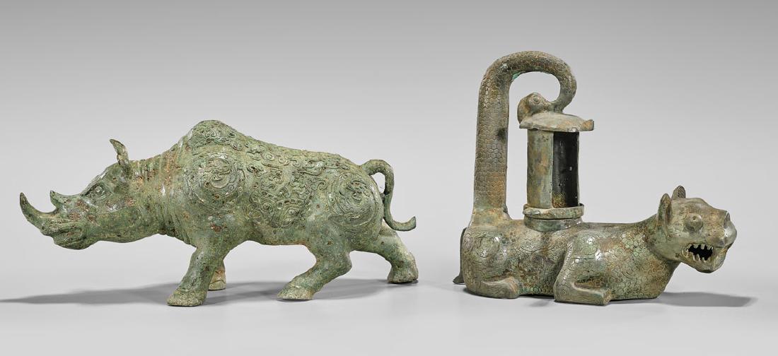 TWO ARCHAISTIC ANIMAL-FORM BRONZES (1 of 2)