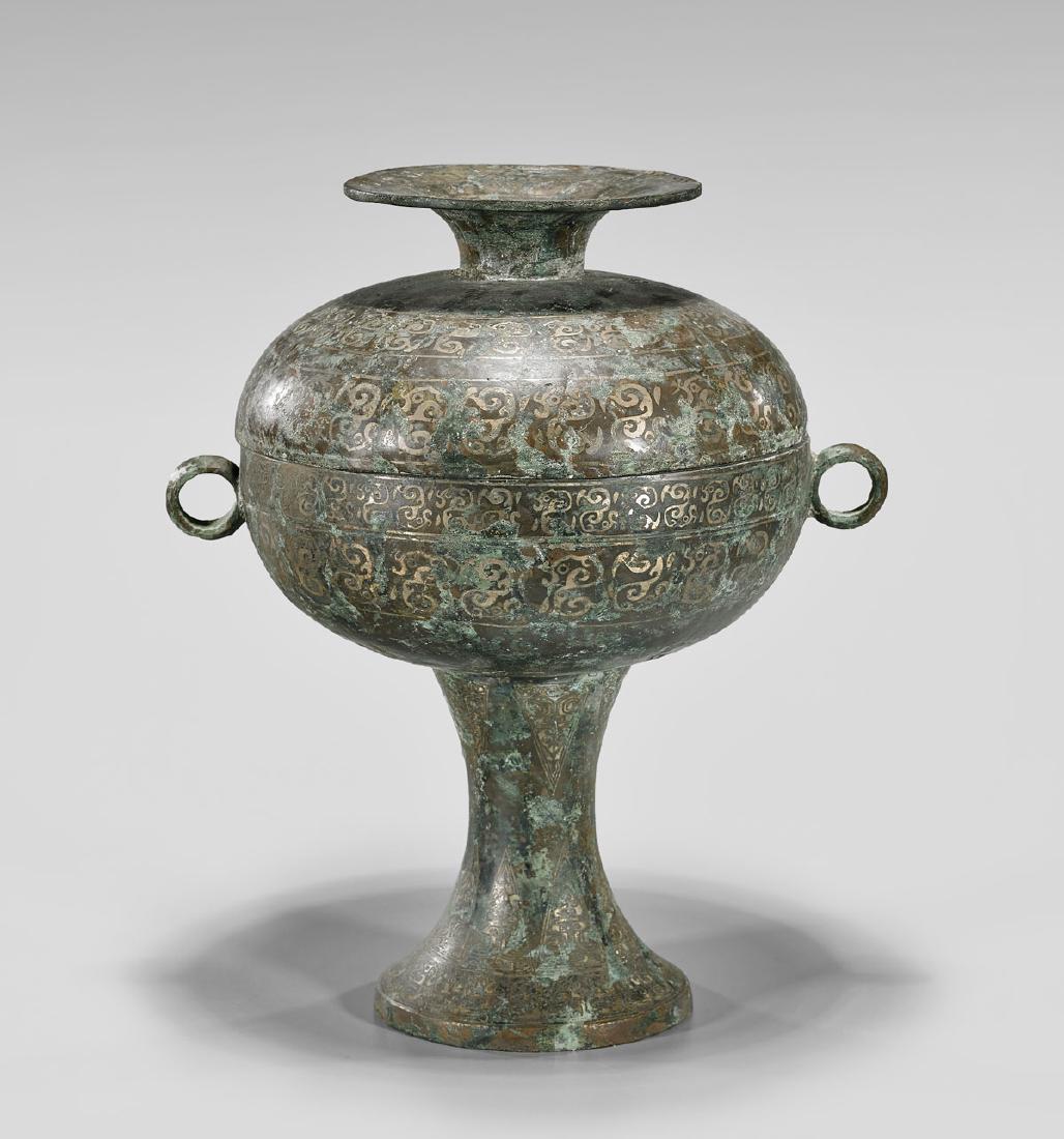 ARCHAISTIC INLAID BRONZE COVERED VESSEL (1 of 2)