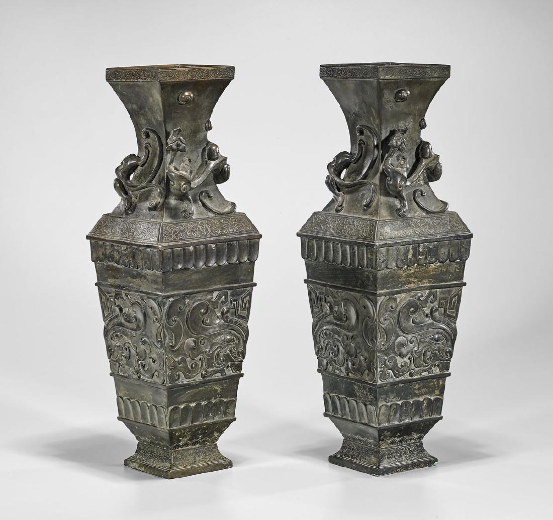 PAIR 19TH CENTURY BRONZE VASES (1 of 3)