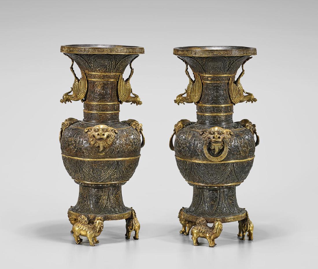 PAIR PARCEL-GILT BRONZE VASES (1 of 4)