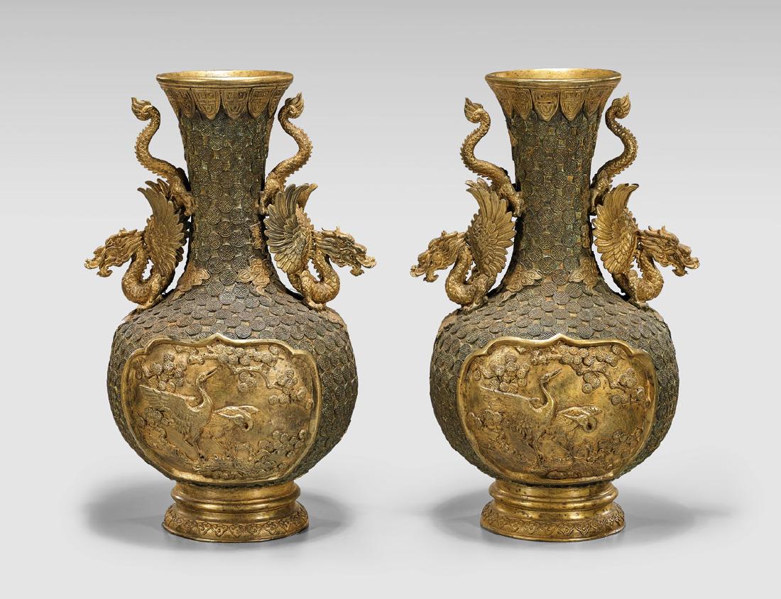 PAIR GILT BRONZE VASES (1 of 2)