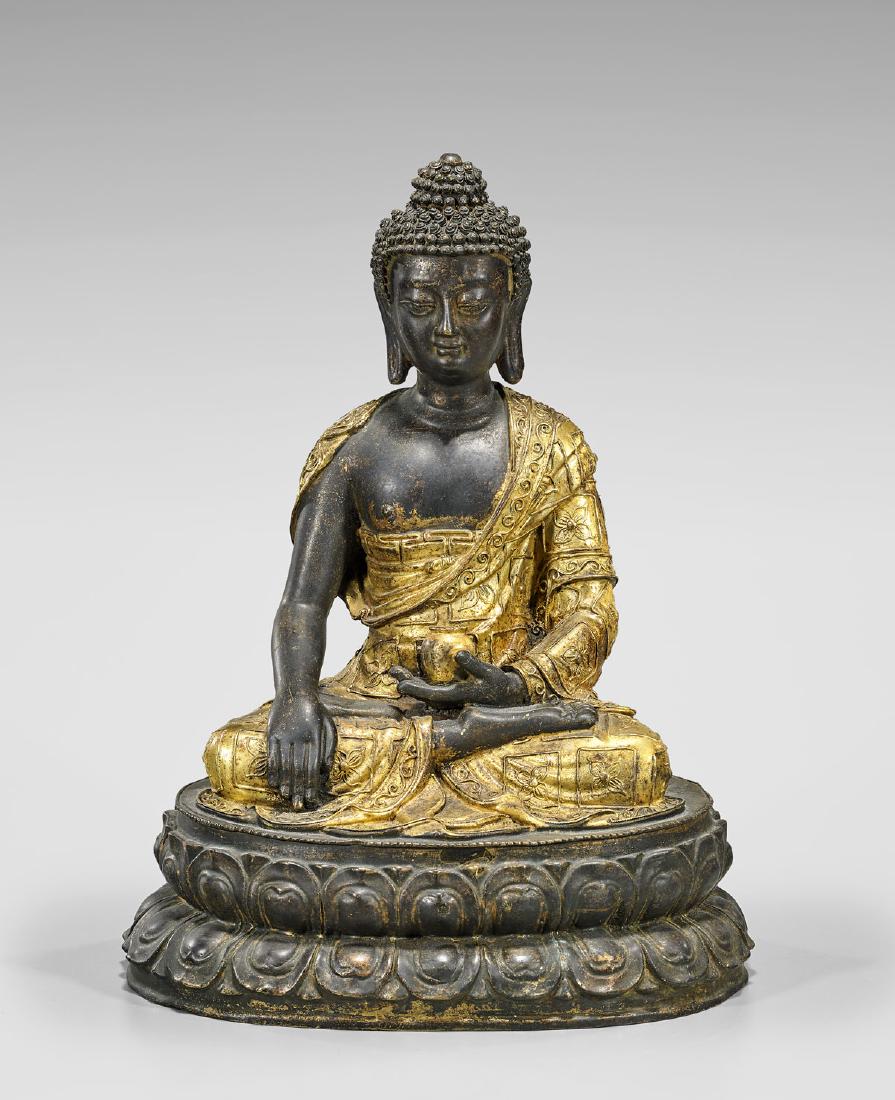 PARCEL-GILT BRONZE SEATED BUDDHA (1 of 2)
