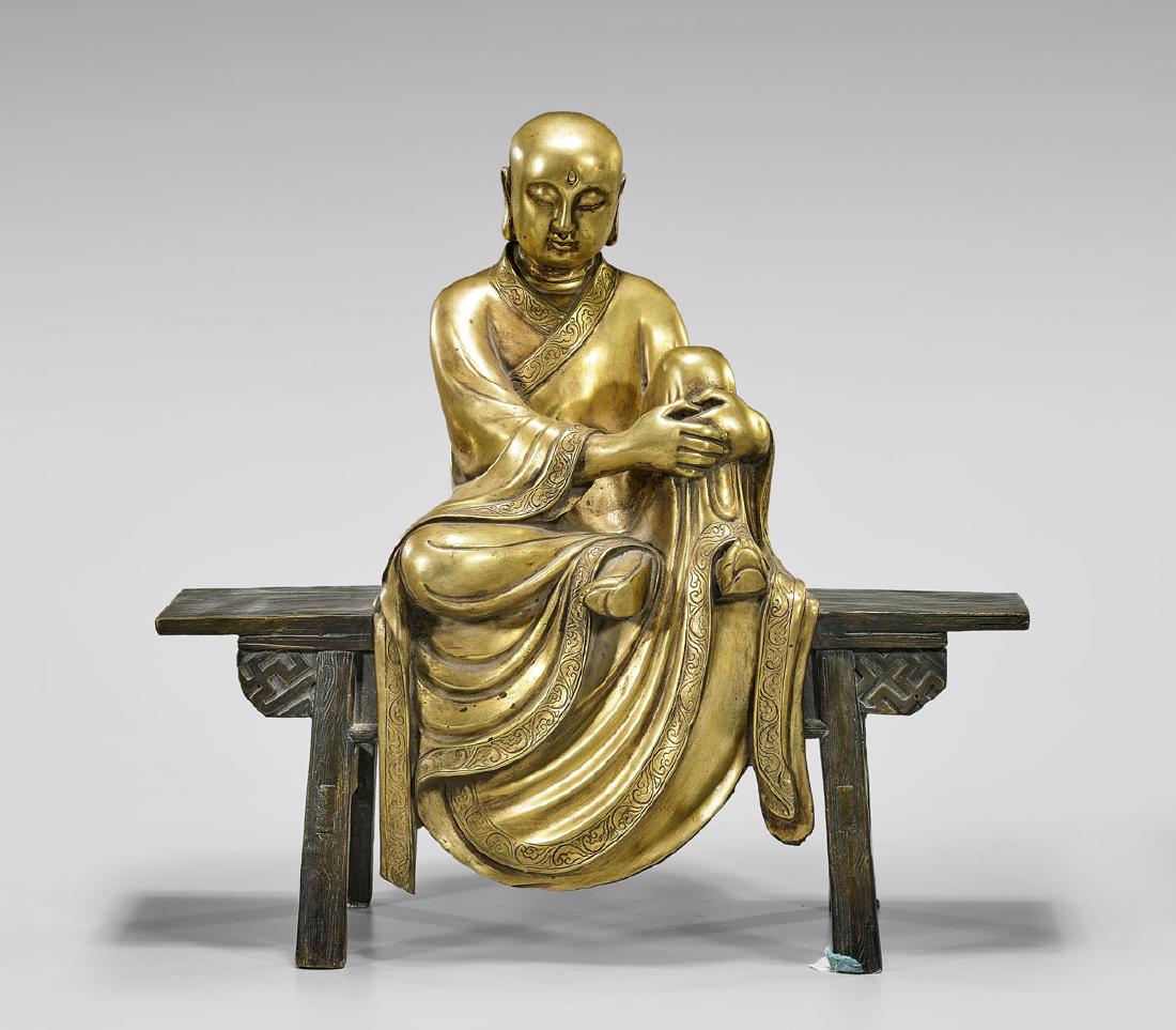 GILT BRONZE FIGURE OF A MONK (1 of 2)