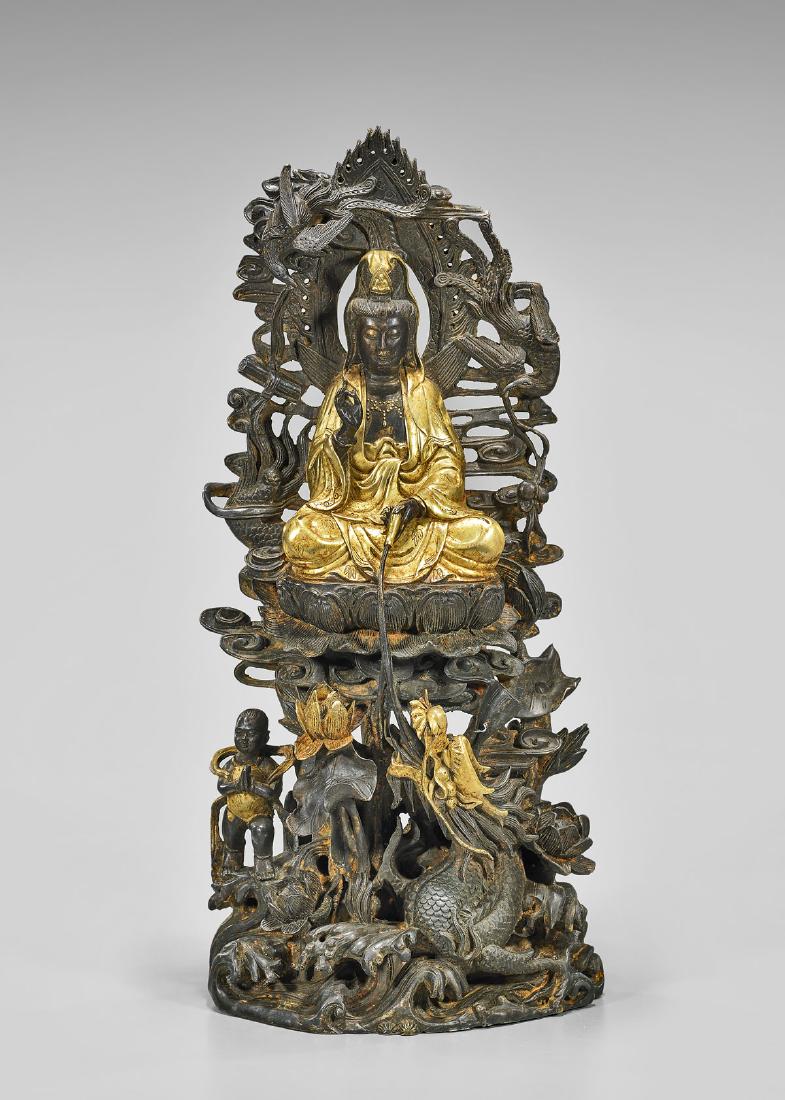 PARCEL-GILT BRONZE GUANYIN GROUP (1 of 3)