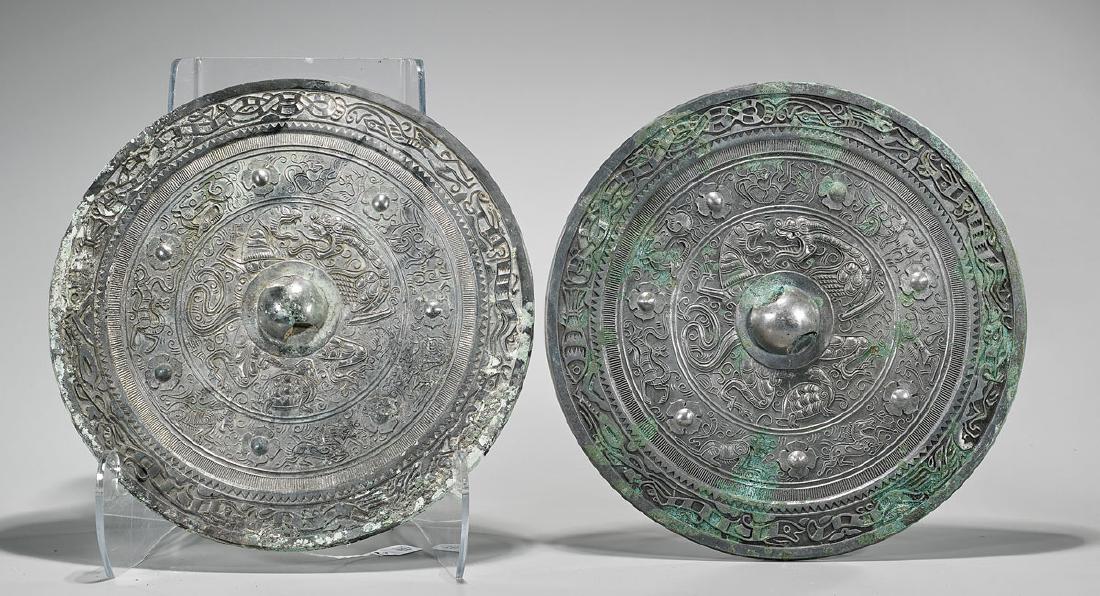 Pair Large Chinese Bronze Mirrors (1 of 1)