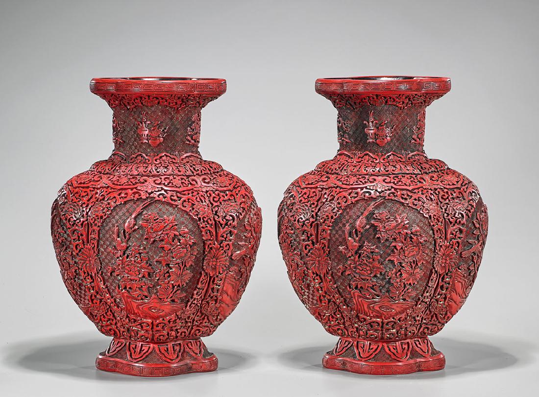Pair Chinese Cinnabar-Like Vases (1 of 2)