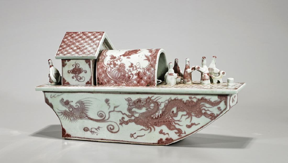 Chinese Underglaze Red Porcelain Model of a Boat (1 of 1)