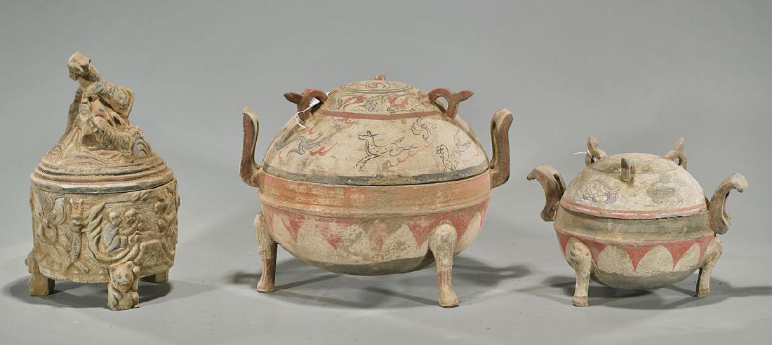 Three Chinese Early-Style Covered Pottery Vessels (1 of 1)