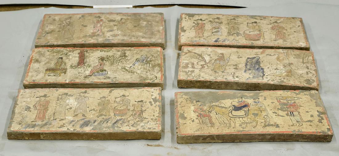 Group of Six Chinese Tang-Style Painted Pottery Tiles (1 of 1)