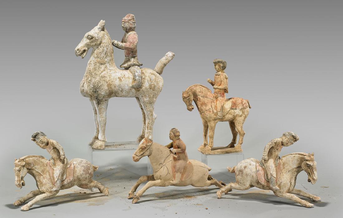 Five Chinese Early-Style Pottery Horses & Riders (1 of 1)