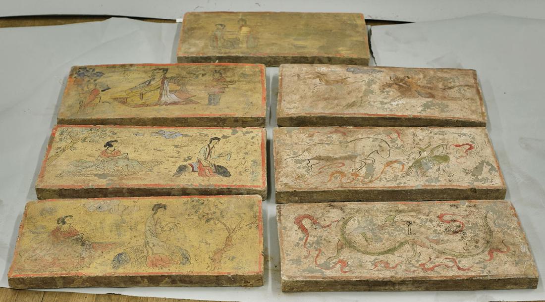 Group of Seven Chinese Tang-Style Painted Pottery Tiles (1 of 1)