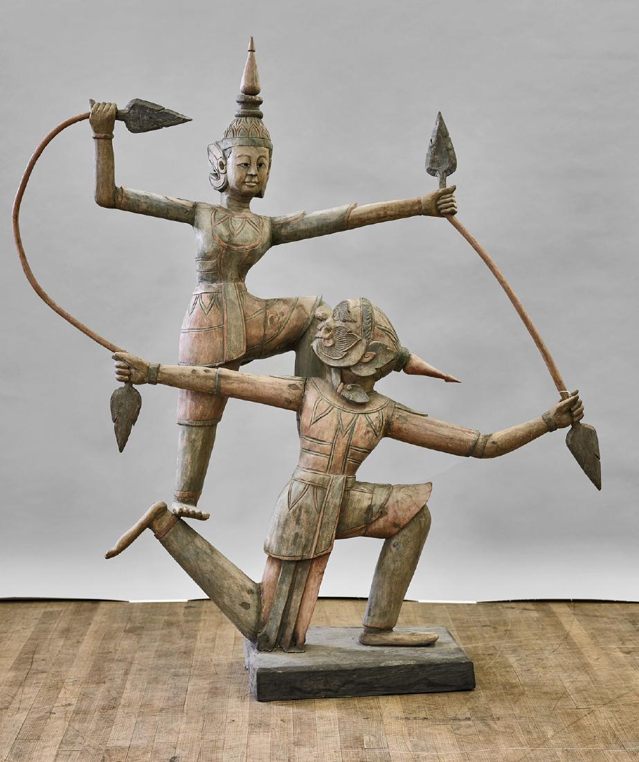 Large Burmese Carved & Painted Wood Warrior Group (1 of 1)