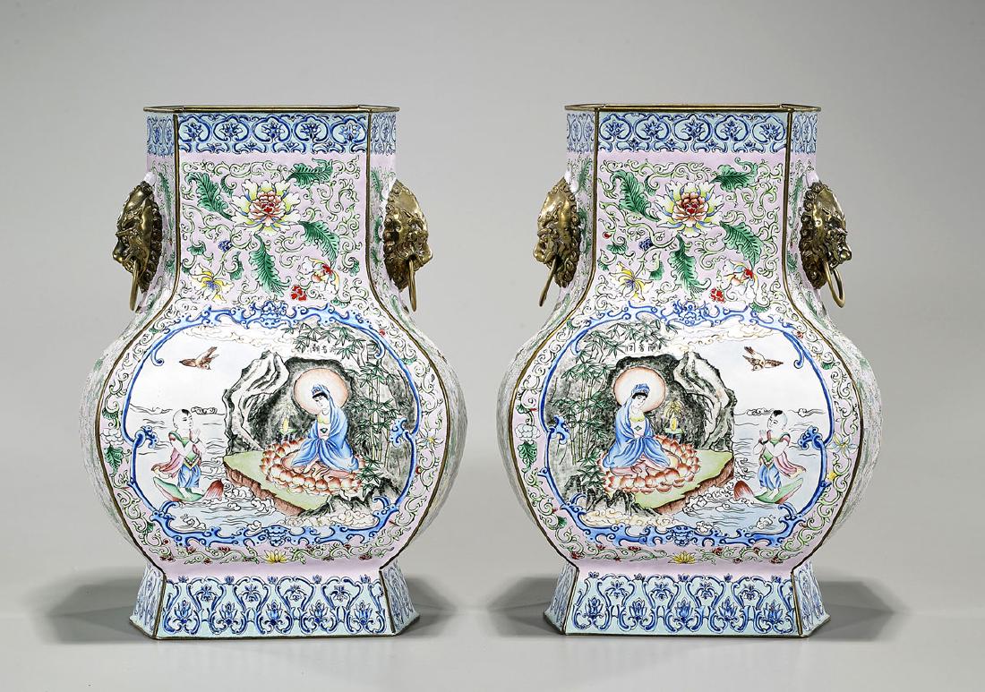 Pair Chinese Enamel on Copper Vases (1 of 2)