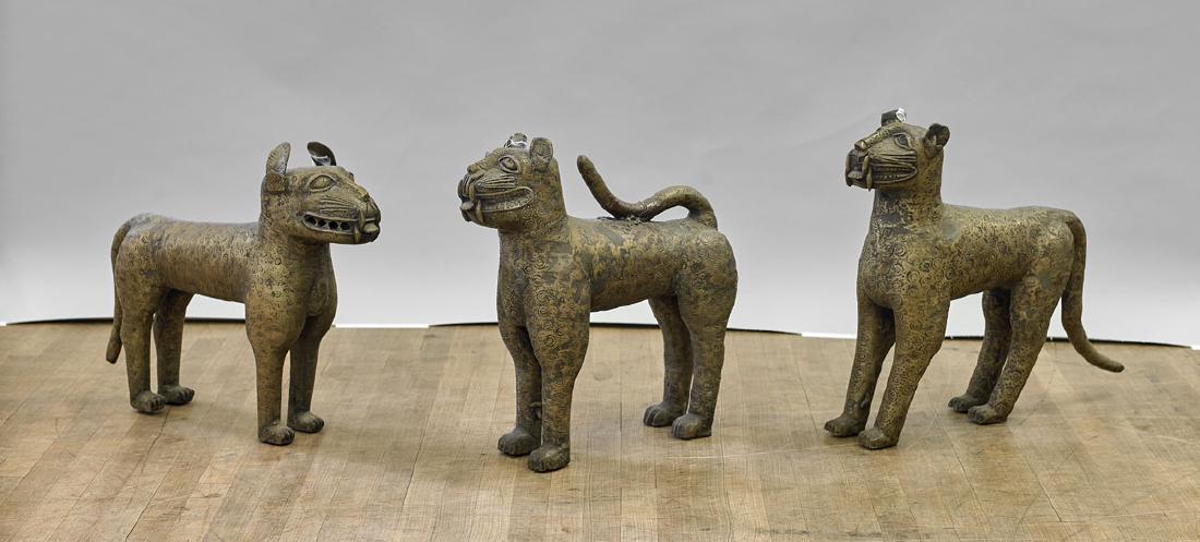 Three African Benin-Style Bronze Leopards (1 of 1)