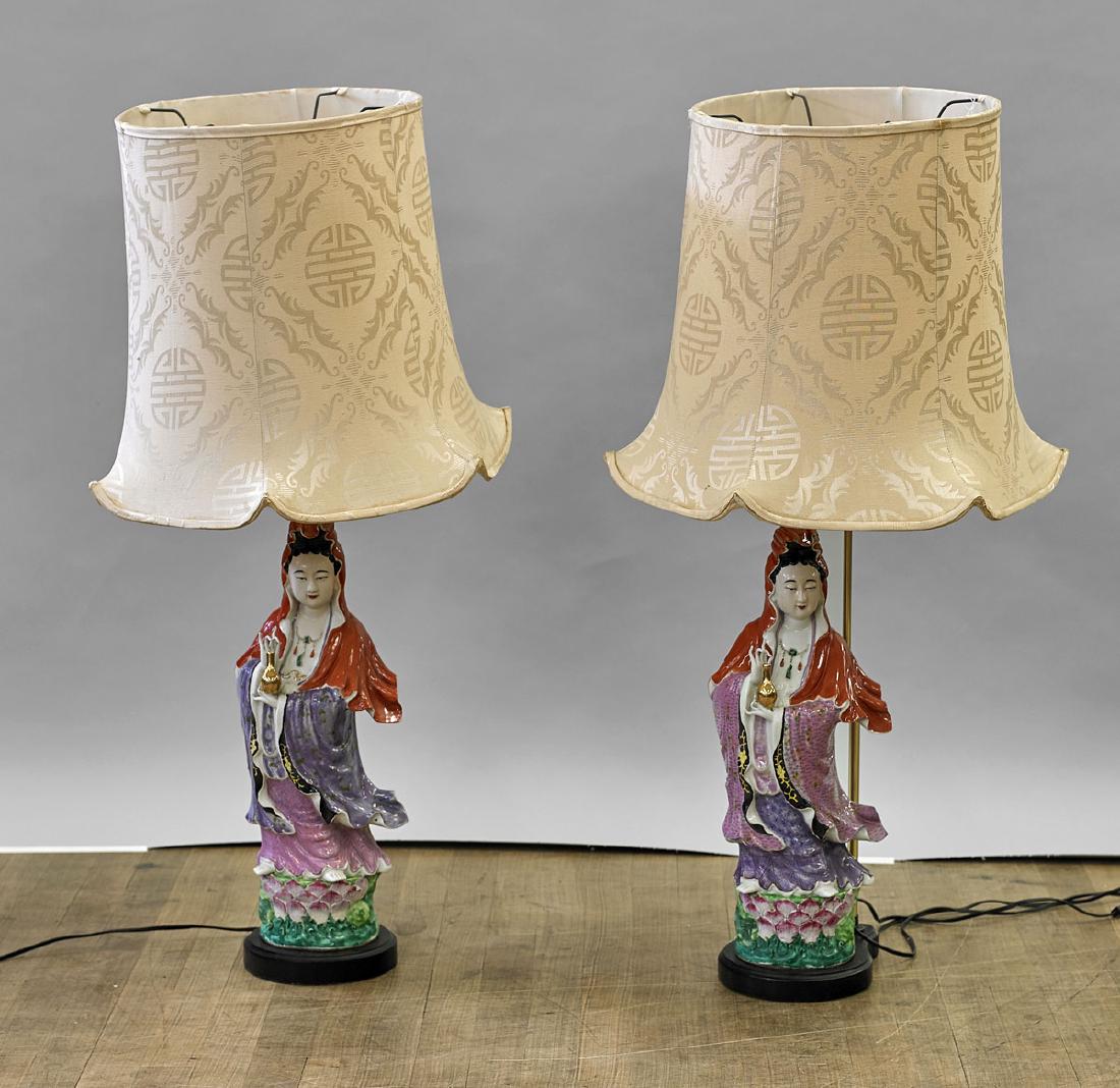 Pair Chinese Enameled Porcelain Figural Lamps (1 of 1)
