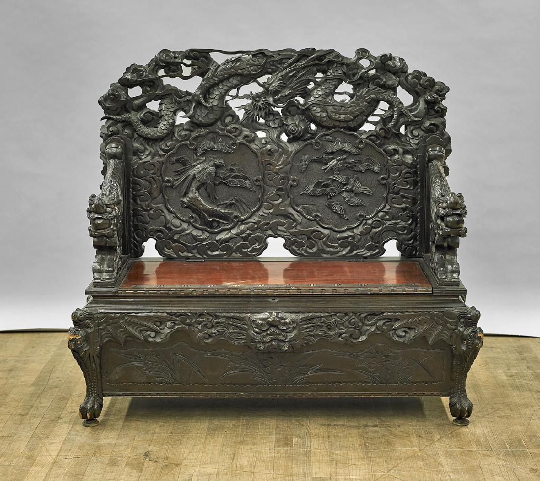 Japanese Carved Wood Bench (1 of 1)