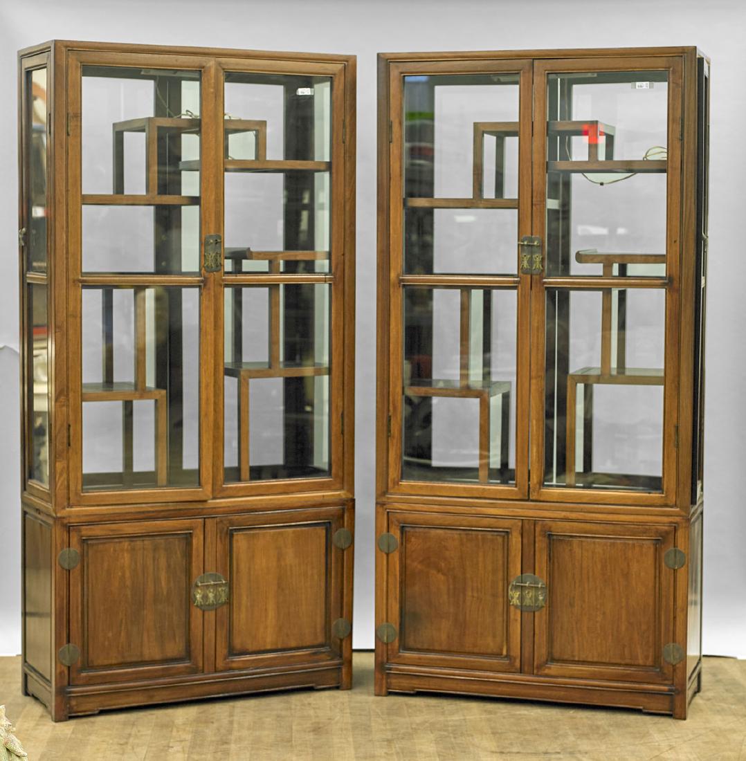 Pair Chinese Wood & Glass Curio Display Cabinets (1 of 2)