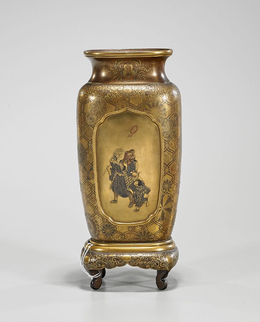 Antique Japanese Finely Gilt & Painted Lacquer Vase