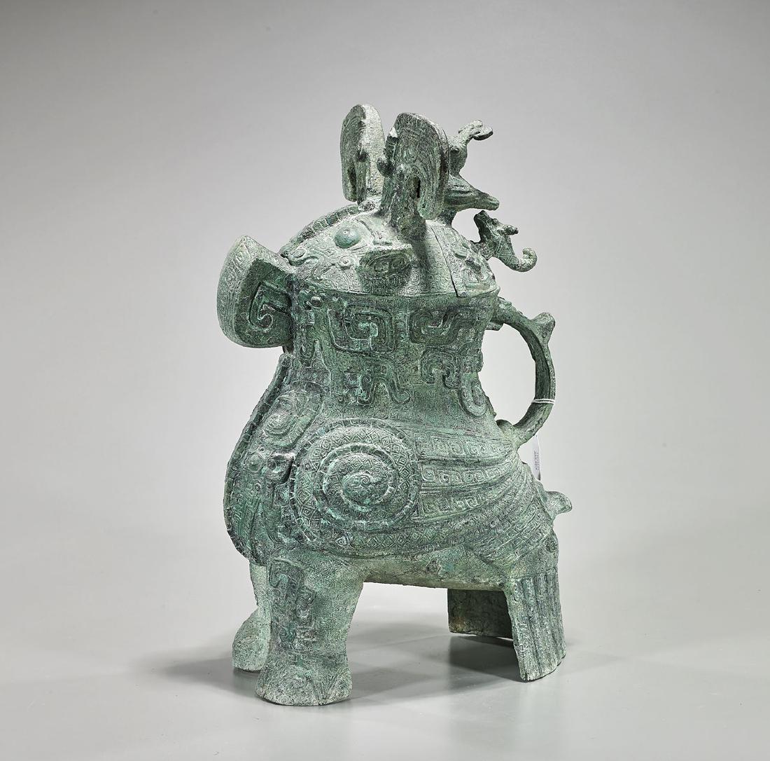 Large Archaistic Chinese Animal-Form Vessel: Large archaistic Chinese animal-form covered vessel; Provenance: Private collection, Beverly Hills; H: 17 1/2" (approx.)